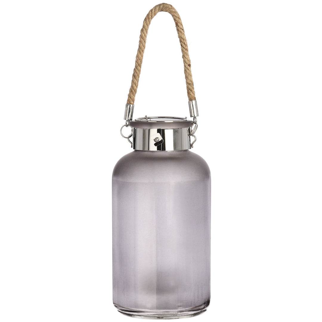 17201 - Coa Living Frosted Grey Glass Lantern with Rope Detail and LED - Coa Living