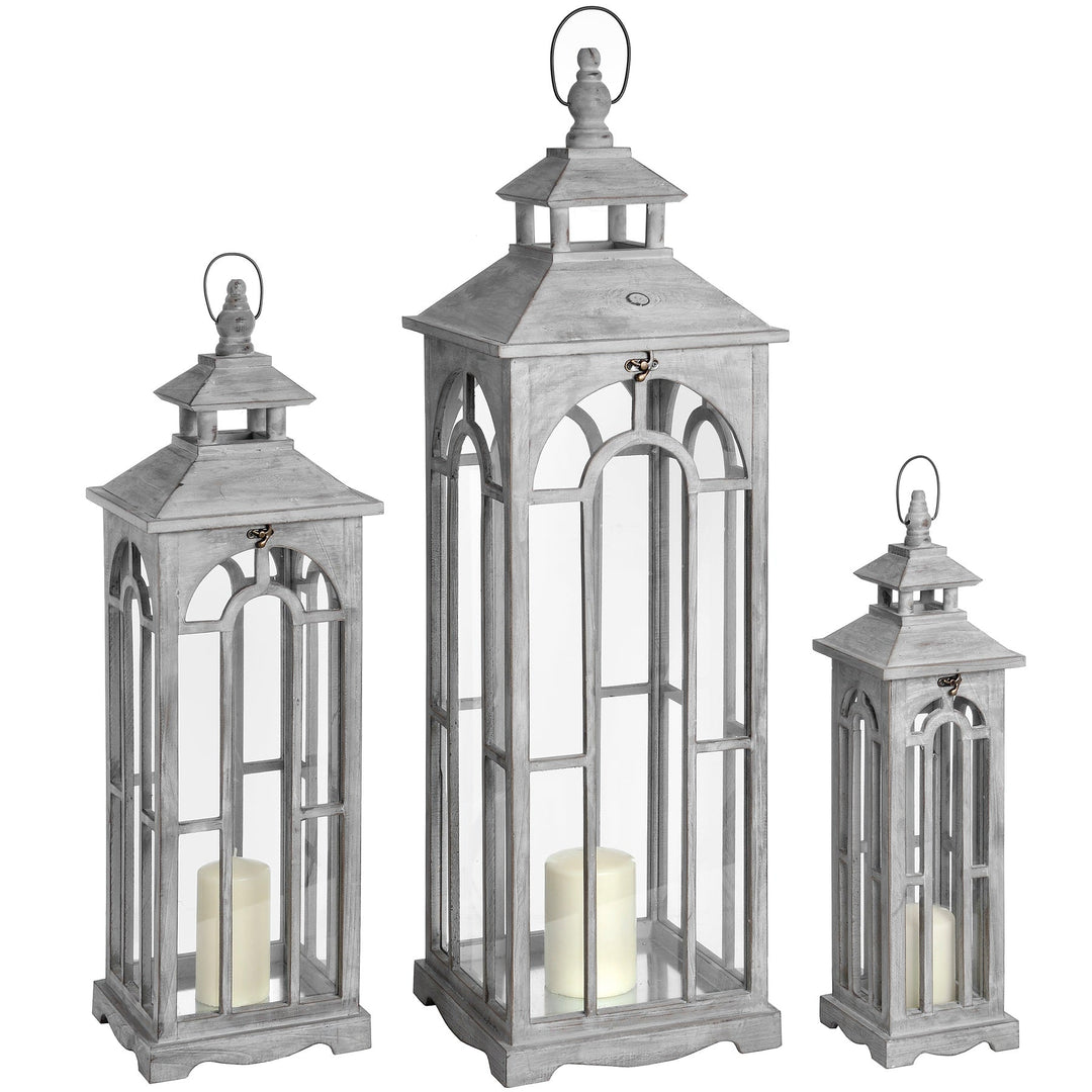 17461 - Coa Living Set Of Three Wooden Lanterns With Archway Design - Coa Living