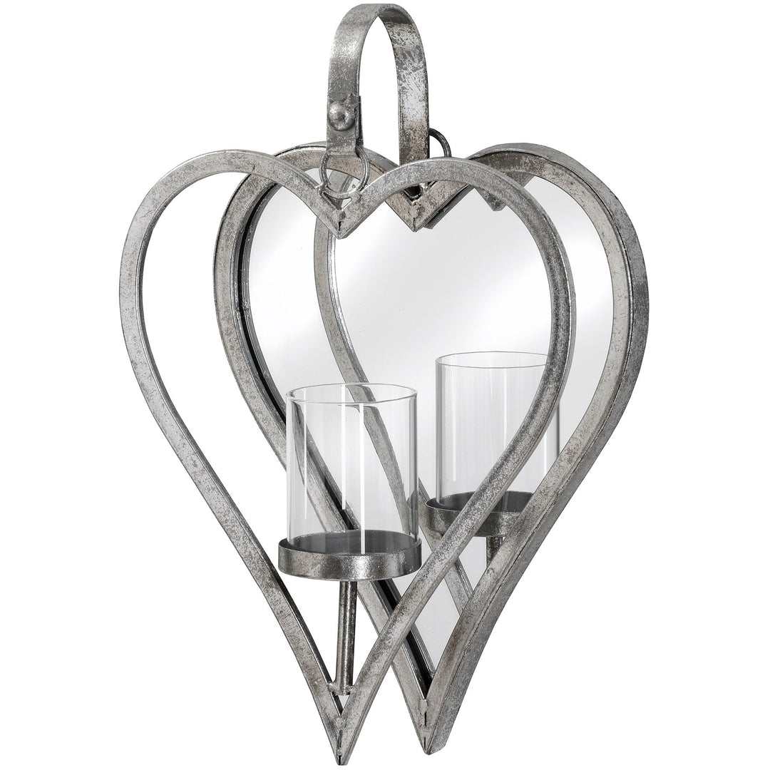 18302 - Coa Living Small Antique Silver Mirrored Heart Candle Holder - Coa Living