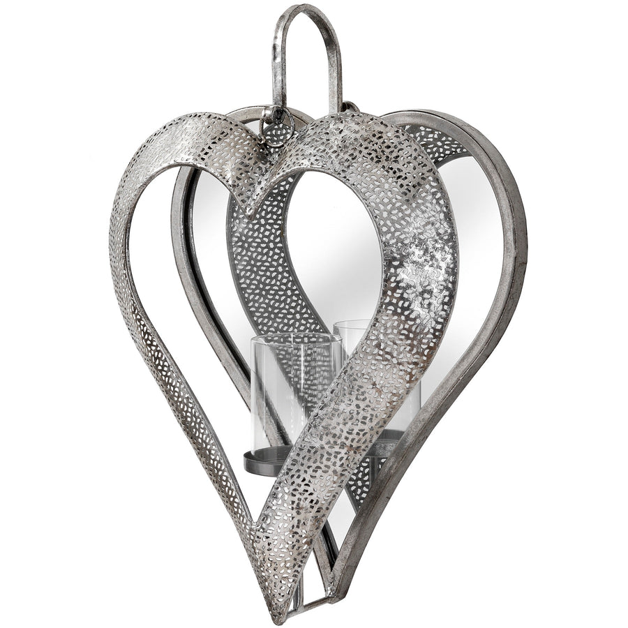 19159 - Coa Living Antique Silver Heart Mirrored Tealight Holder in Large - Coa Living