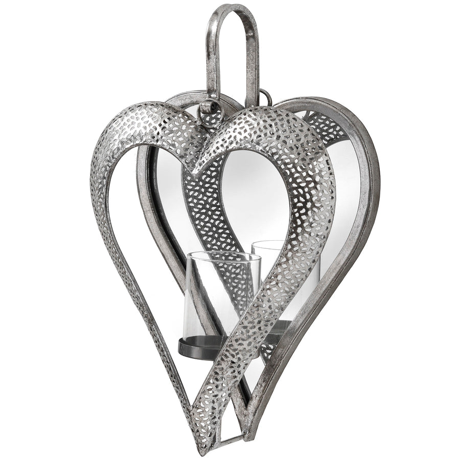 19160 - Coa Living Antique Silver Heart Mirrored Tealight Holder in Small - Coa Living