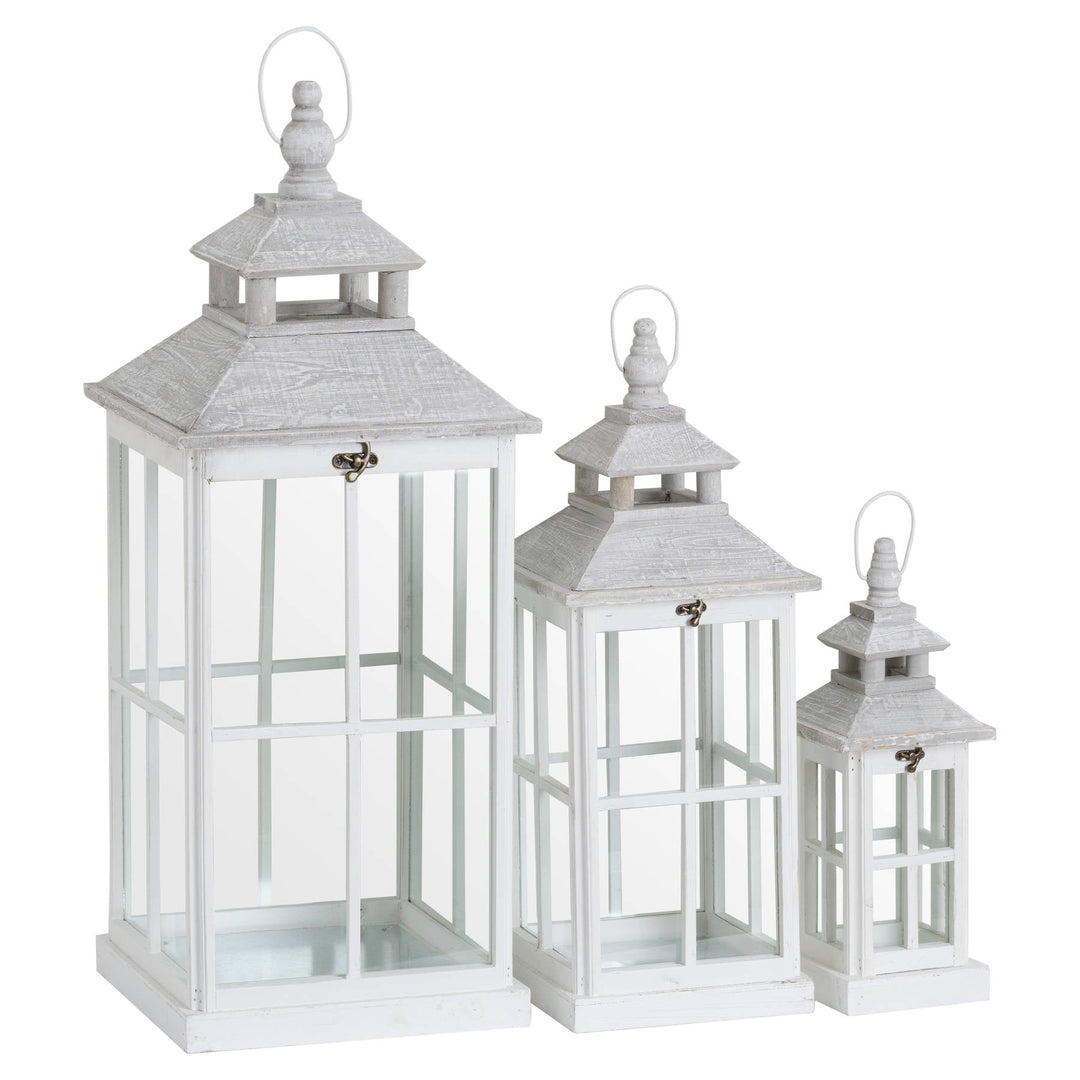 19494 - Coa Living Set Of 3 White Window Style Lanterns With Open Top - Coa Living