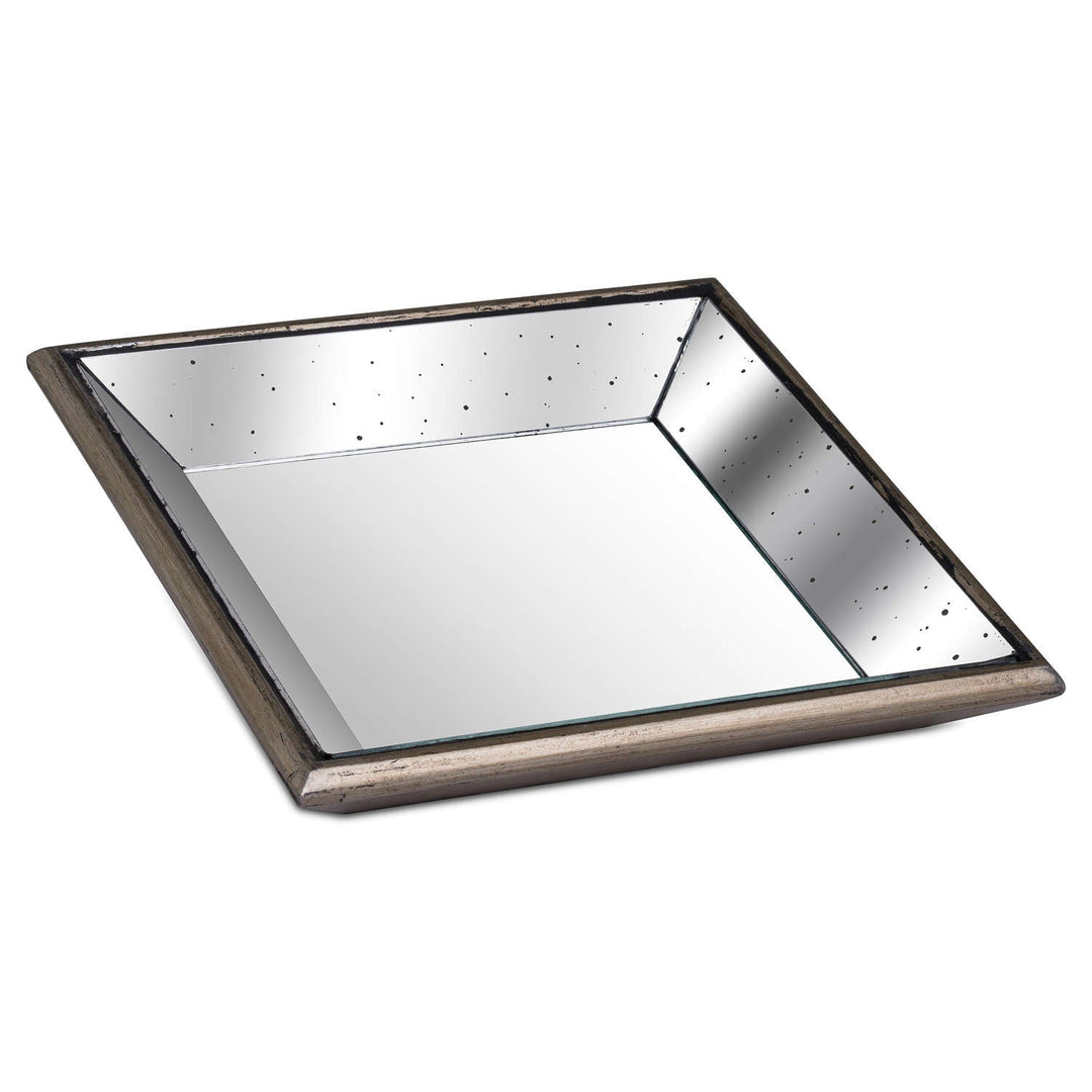 20310 - Coa Living Astor Distressed Mirrored Square Tray W/Wooden Detailing Sml - Coa Living