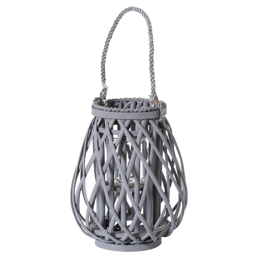 21409 - Coa Living Small Grey Wicker Bulbous Lantern - Coa Living