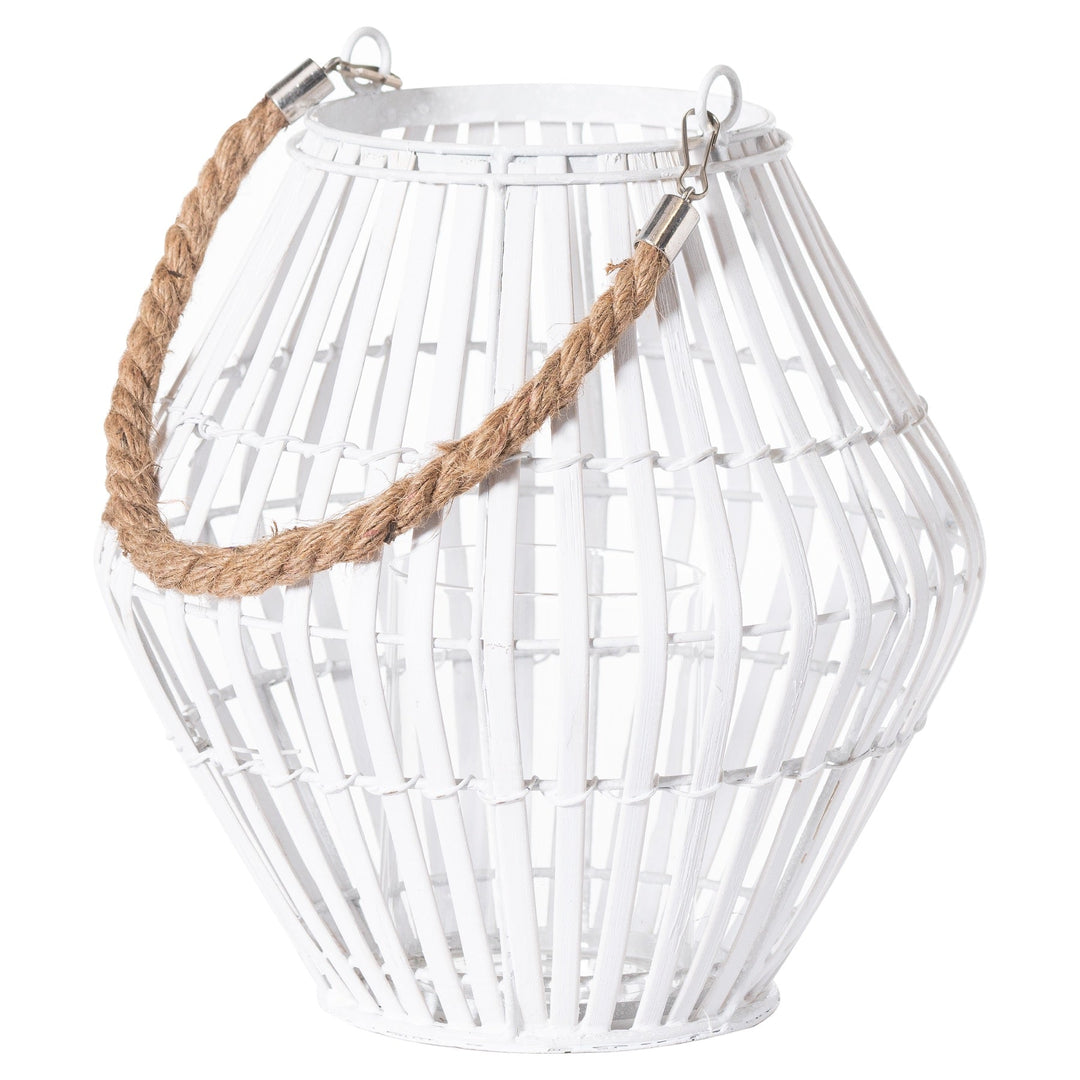 21416 - Coa Living White Rattan Small Convex Lantern - Coa Living