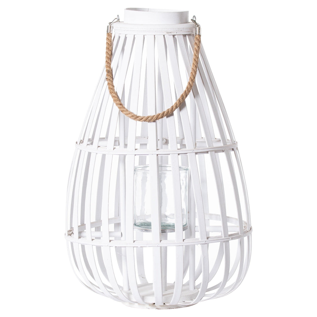 21422 - Coa Living White Floor Standing Domed Wicker Lantern With Rope Detail - Coa Living