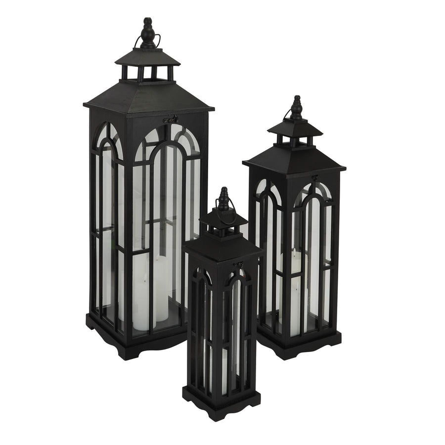 22707 - Coa Living Set Of Three Black Wooden Lanterns With Archway Design - Coa Living