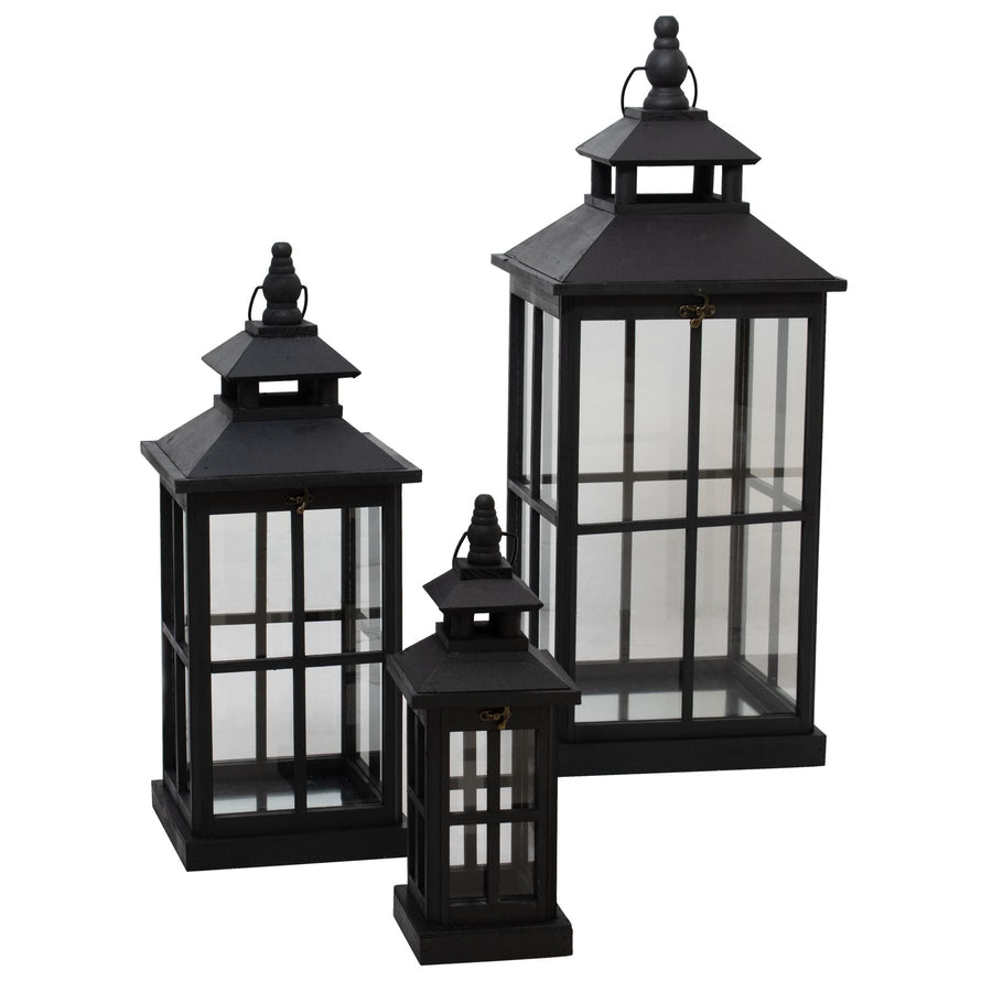 22900 - Coa Living Set Of 3 Black Window Style Lanterns With Open Top - Coa Living