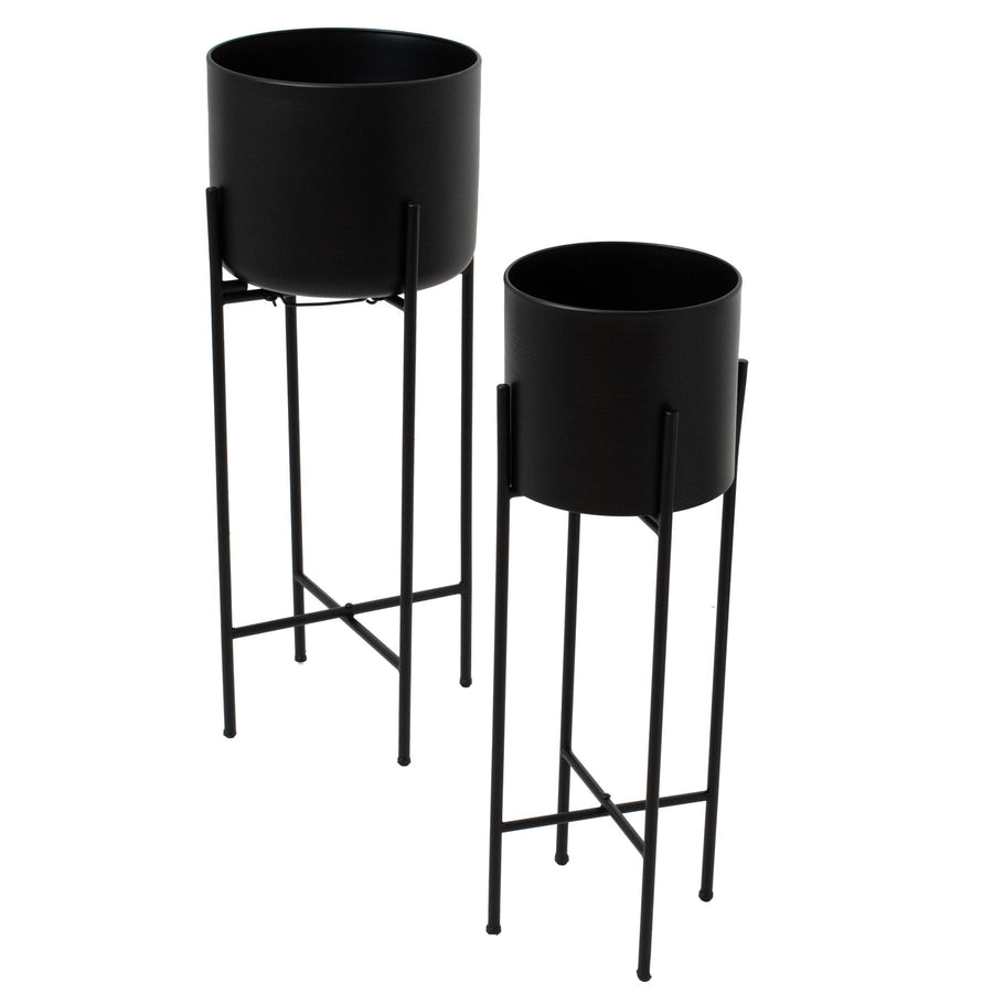 23089 - Coa Living Set Of Two Matt Black Planters On Stand - Coa Living