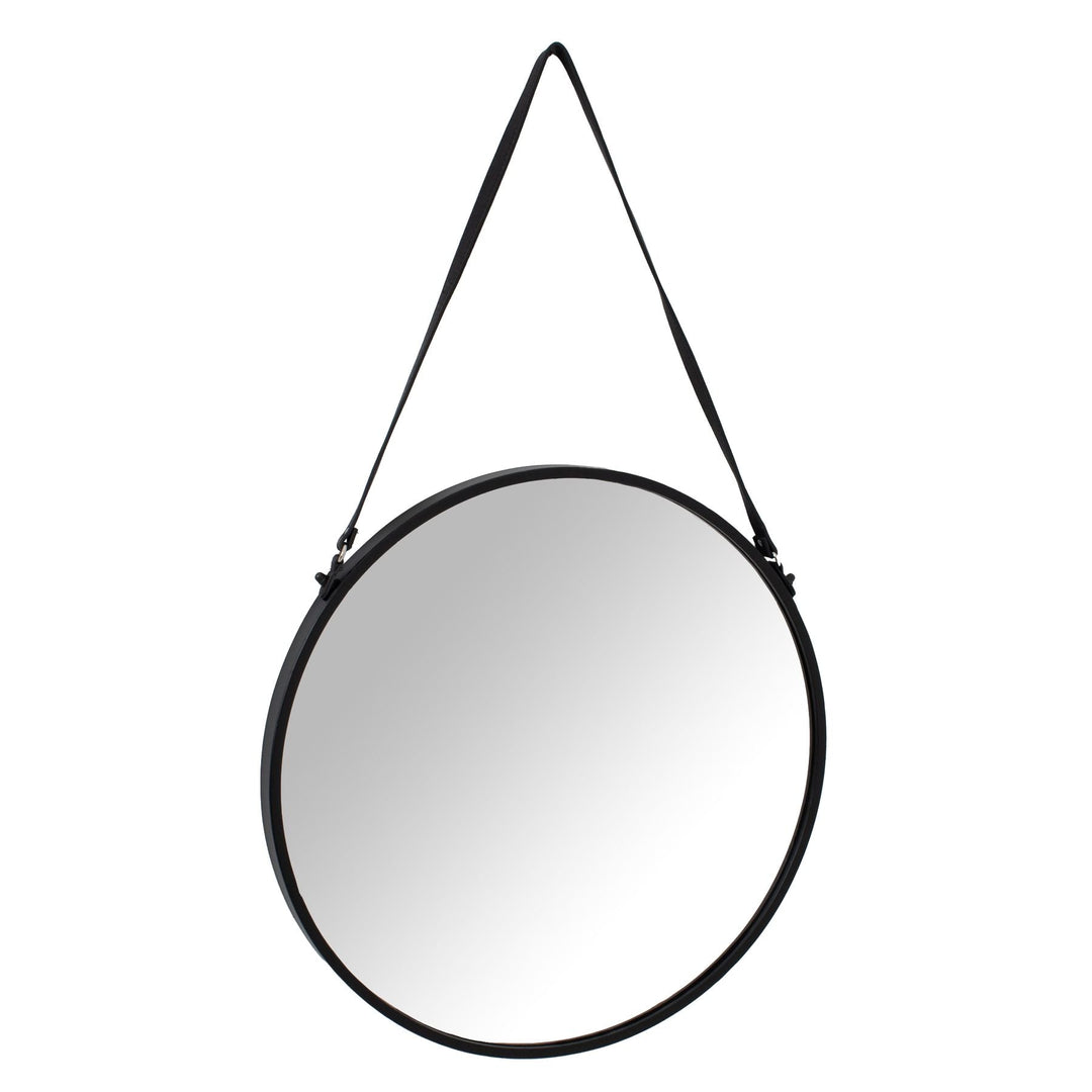 23092 - Coa Living Matt Black Rimmed Round Hanging Wall Mirror With Black Strap - Coa Living