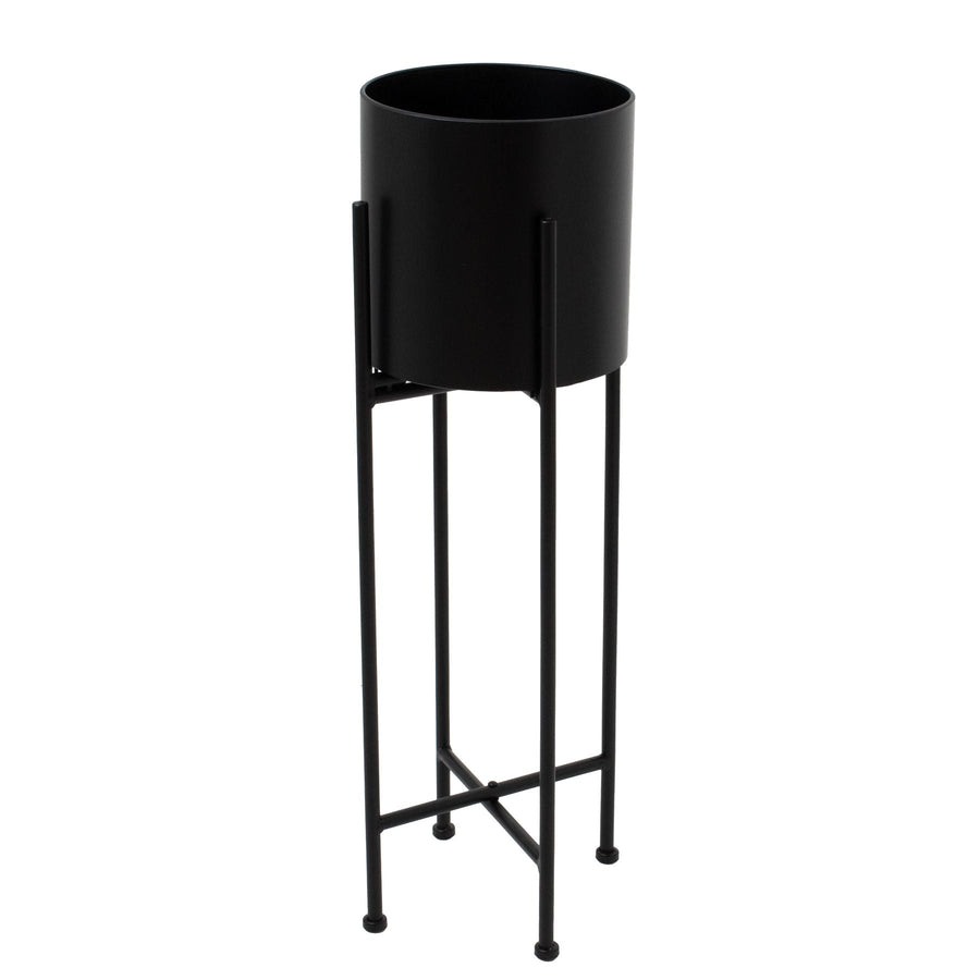 23093 - Coa Living Matt Black Cylindrical Planter On Black Frame - Coa Living