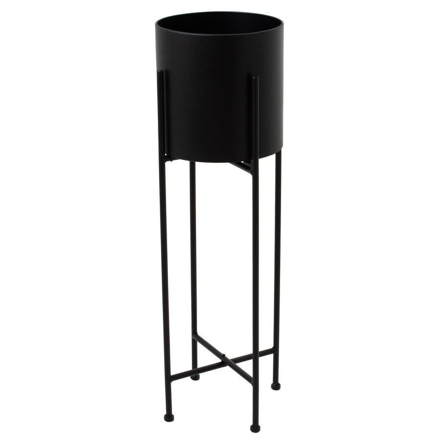 23094 - Coa Living Large Matt Black Cylindrical Planter On Black Frame - Coa Living