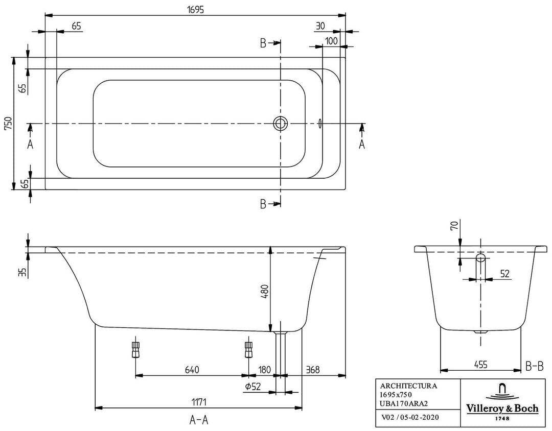 Villeroy and Boch Architectura Single Ended Rectangular Bath