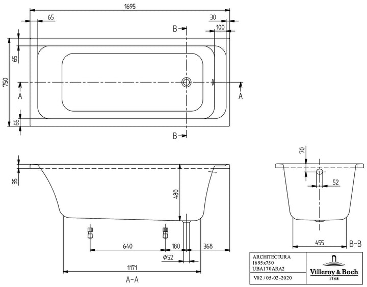 Villeroy and Boch Architectura Single Ended Rectangular Bath