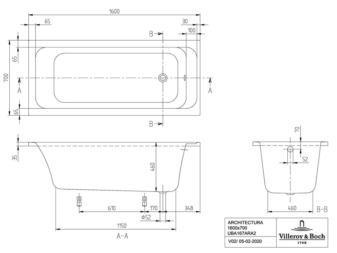 Villeroy and Boch Architectura Single Ended Rectangular Bath