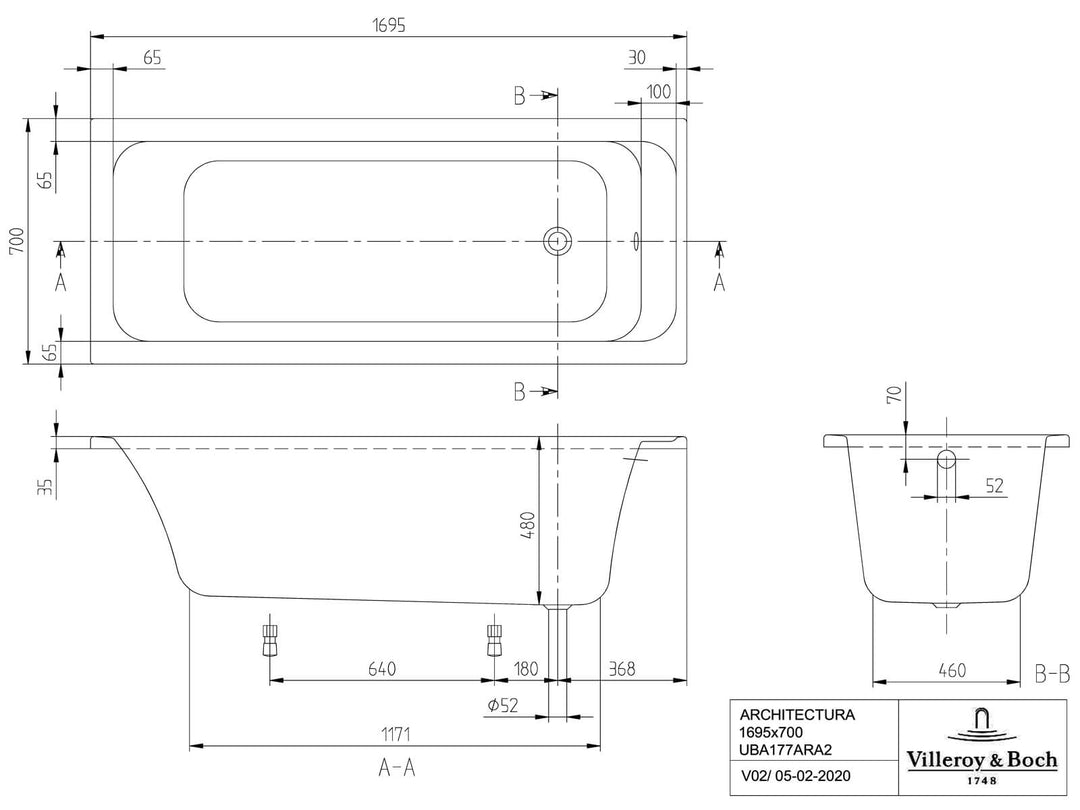 Villeroy and Boch Architectura Single Ended Rectangular Bath