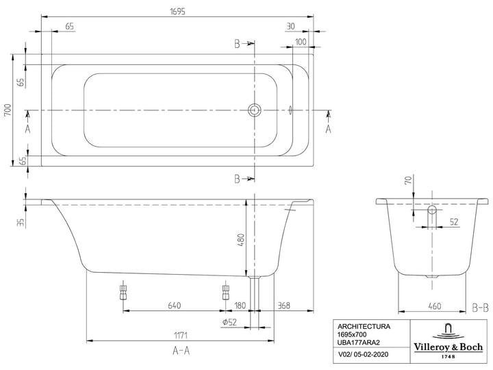 Villeroy and Boch Architectura Single Ended Rectangular Bath