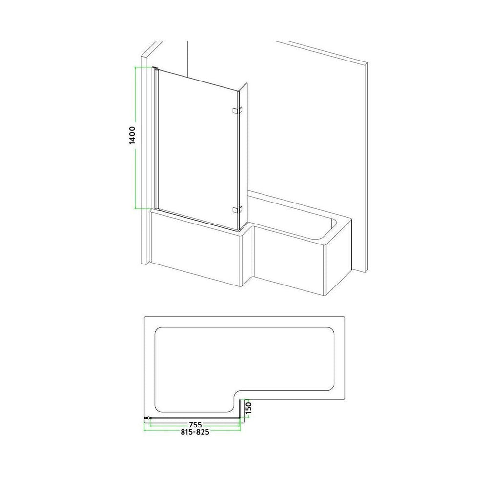 AM00046 - Amara L Shape 6mm Shower Baths Screen in Black - Coa Living