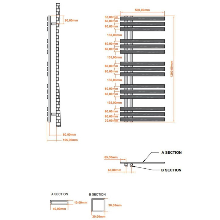 AM00201 - Amara Brack Central Heating Towel Rail in Chrome - Coa Living