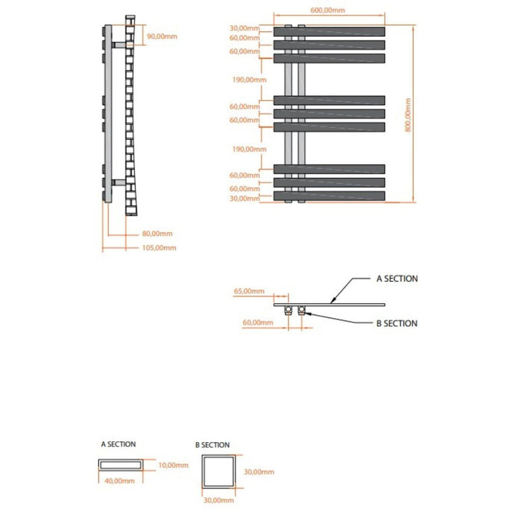 AM00211 - Amara Brack Central Heating Towel Rail in Chrome - Coa Living