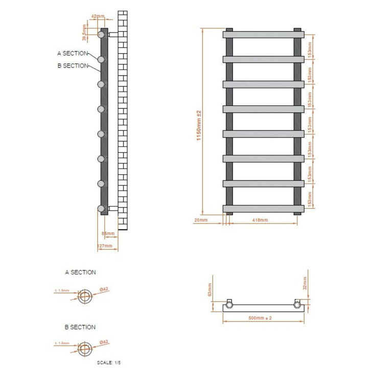 AM00331 - Amara Pudding Central Heating Towel Rail in Chrome - Coa Living