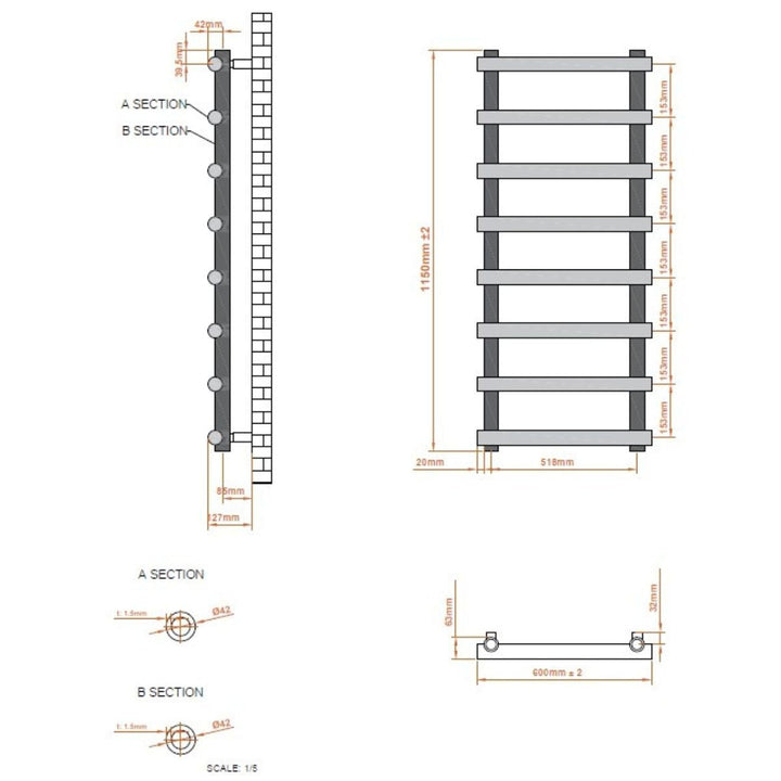 AM00334 - Amara Pudding Central Heating Towel Rail in Anthracite - Coa Living