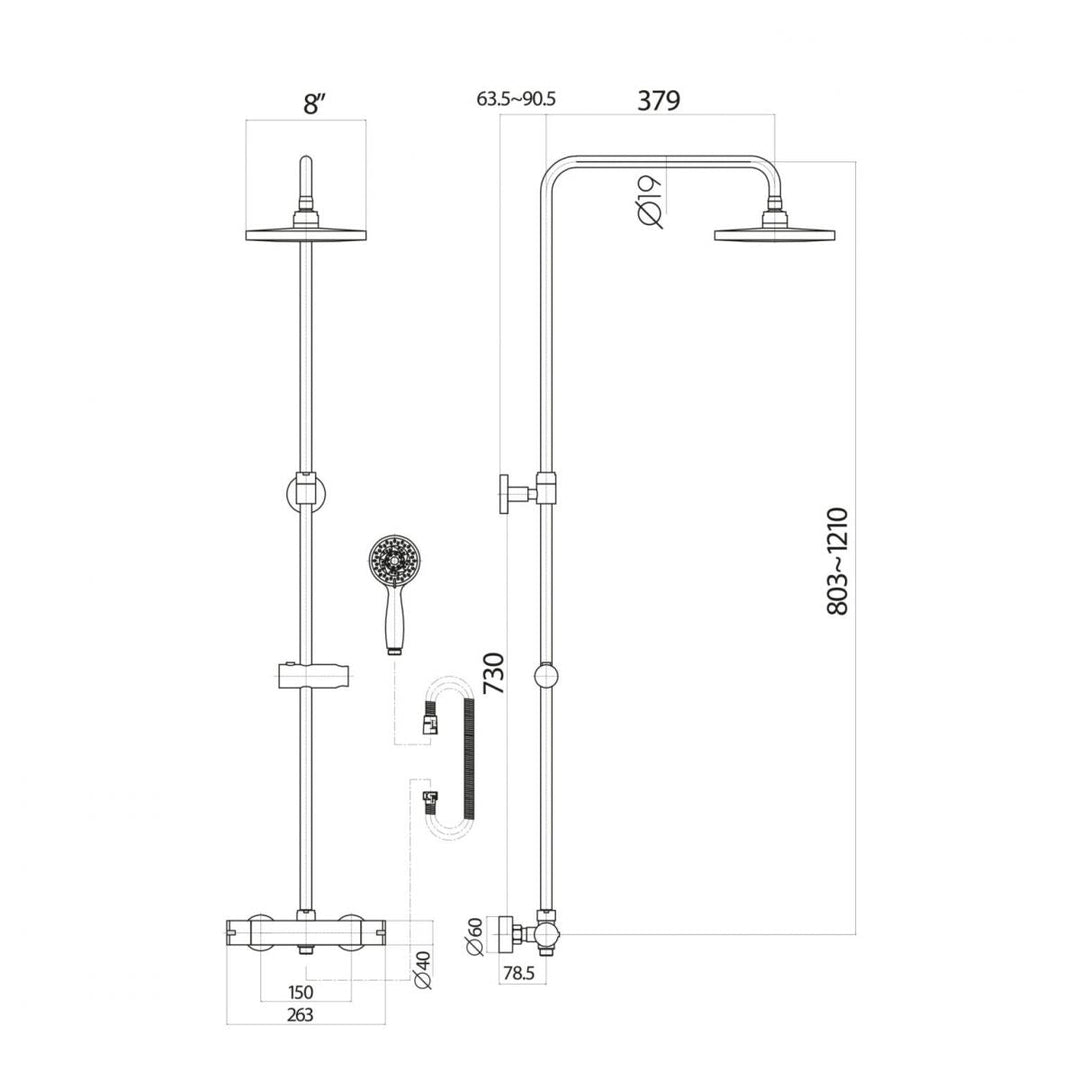 AM00435 - Amara Runswick Round Rigid Riser Shower in Matt Black with Round Handset - Coa Living