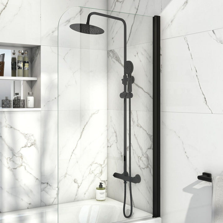 AM00435 - Amara Runswick Round Rigid Riser Shower in Matt Black with Round Handset - Coa Living