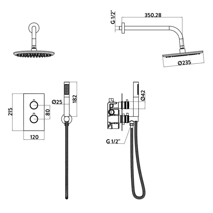 AM00499 - Amara Runswick Round Wall Mounted Shower Set in Gunmetal - Coa Living