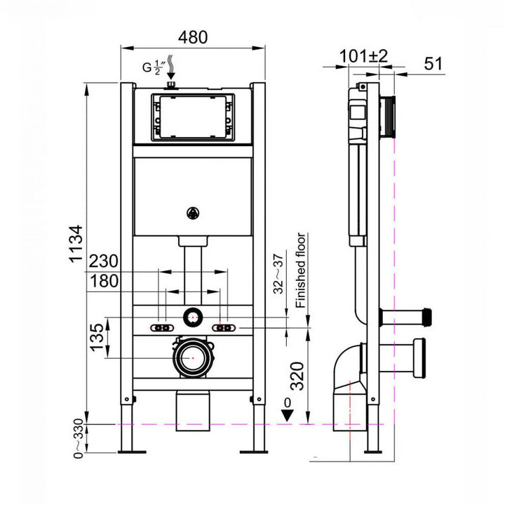 AM00503 - Amara WC Frame and Cistern - Coa Living