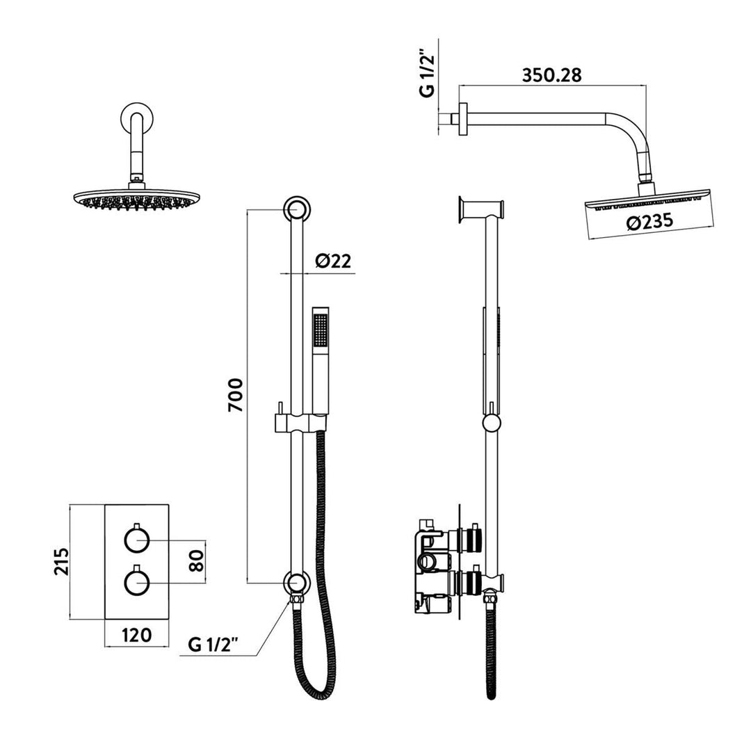 AM00570 - Amara Runswick Round Handle Valve with Shower Head and Handset Riser Kit in Chrome - Coa Living