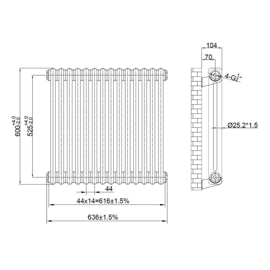 AM00615 - Amara 2 Column Horizontal Radiator in Lacquered Raw Metal - Coa Living