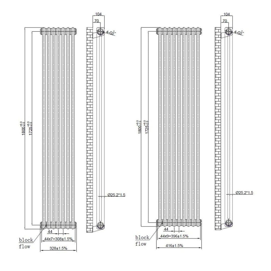 AM00620 - Amara 2 Column Vertical Radiator in Lacquered Raw Metal - Coa Living