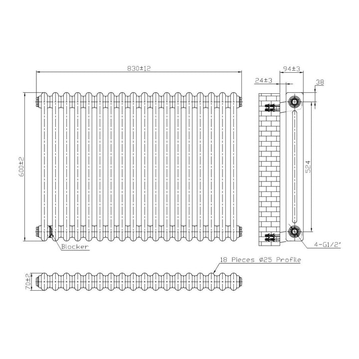 AM00629 - Amara 2 Column Horizontal Radiator in White - Coa Living