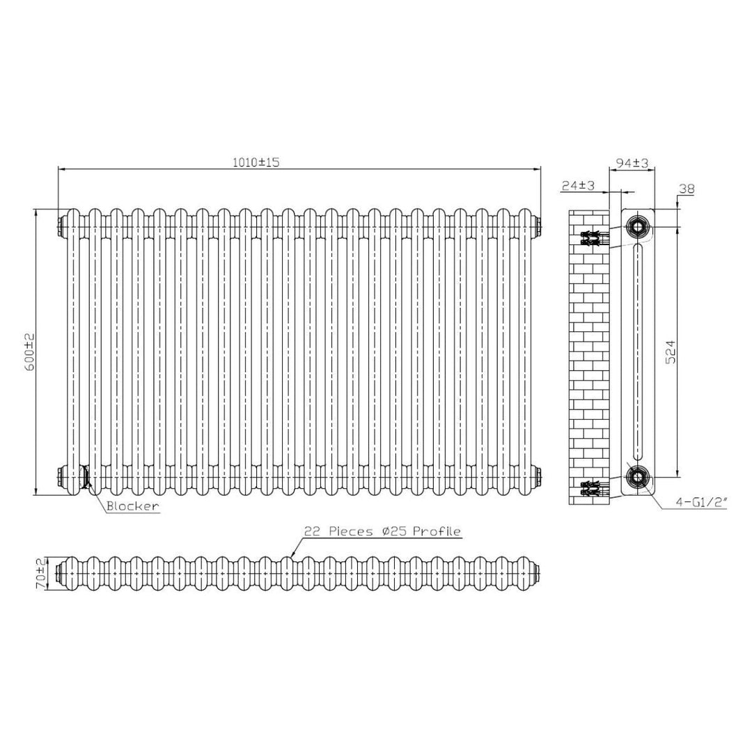 AM00629 - Amara 2 Column Horizontal Radiator in White - Coa Living