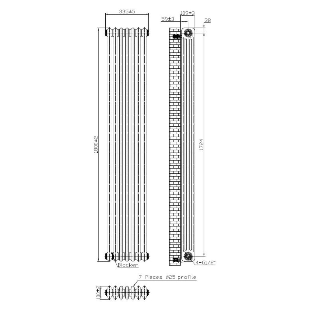 AM00643 - Amara 3 Column Vertical Radiator in White - Coa Living