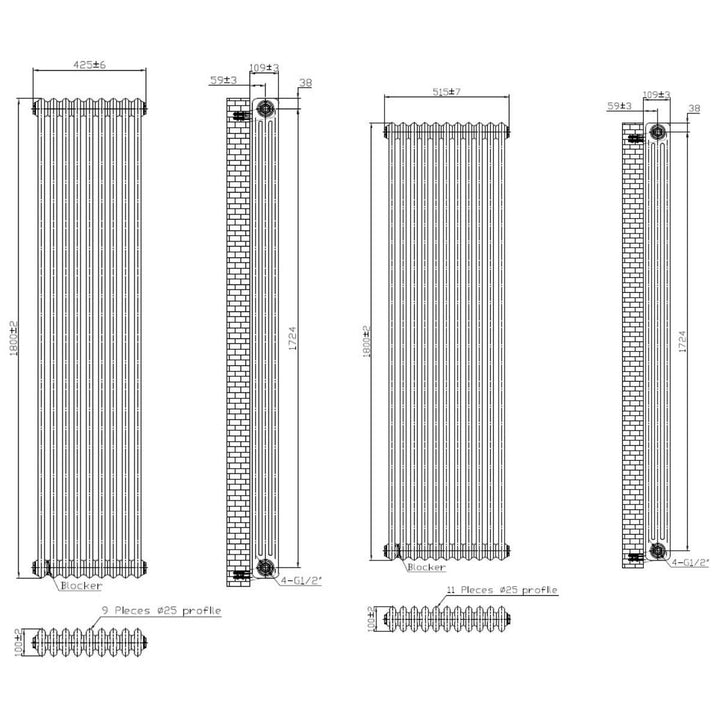 AM00645 - Amara 3 Column Vertical Radiator in White - Coa Living