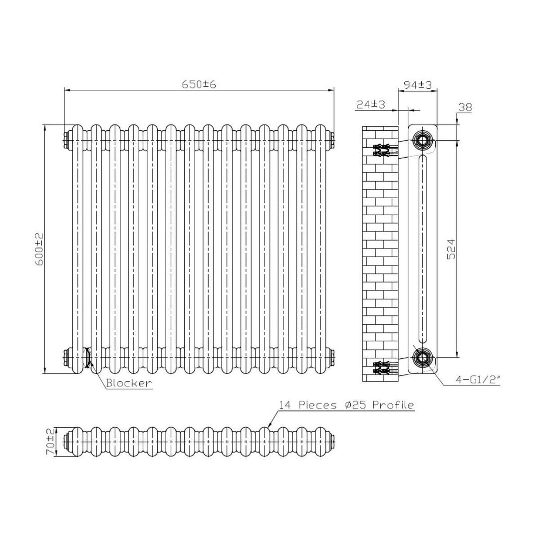 AM00652 - Amara 2 Column Horizontal Radiator in Anthracite - Coa Living