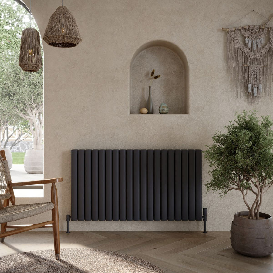 AM00967 - Amara Crumble Double Panel Horizontal Radiator in Anthracite - Coa Living