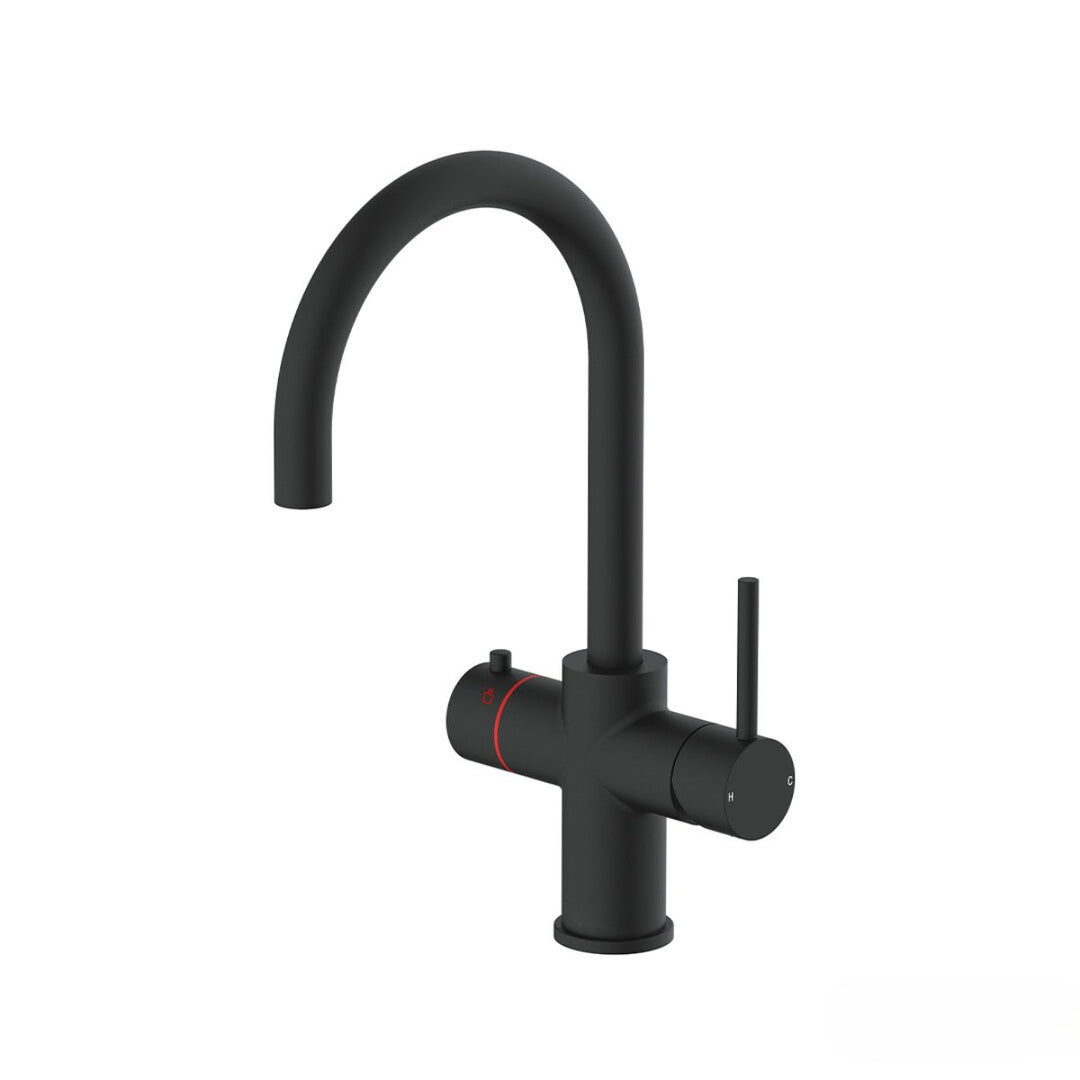 AM02138 - Amara Roecliffe Swan Spout Boiling Water Tap Pack in Black - Coa Living