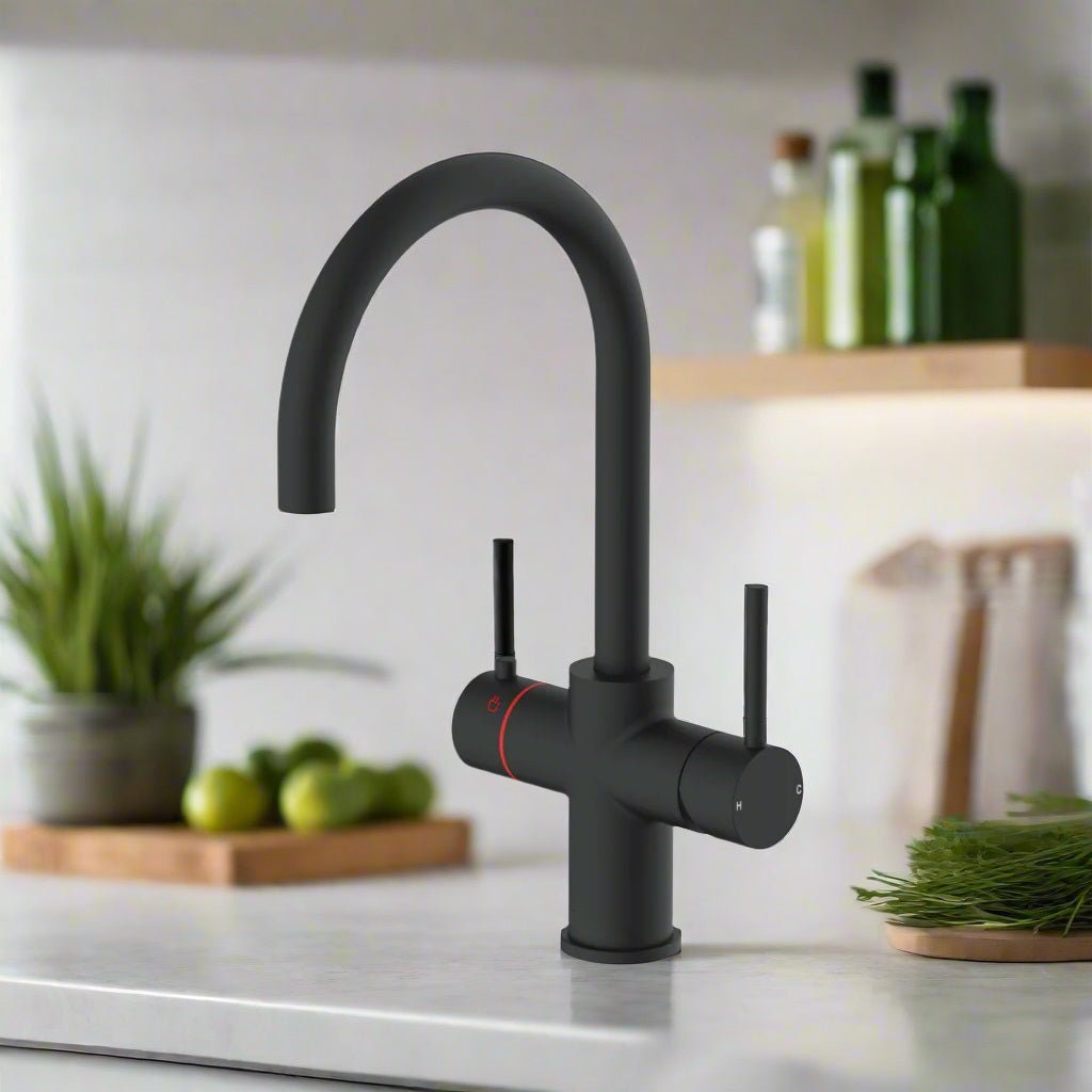 AM02138 - Amara Roecliffe Swan Spout Boiling Water Tap Pack in Black - Coa Living