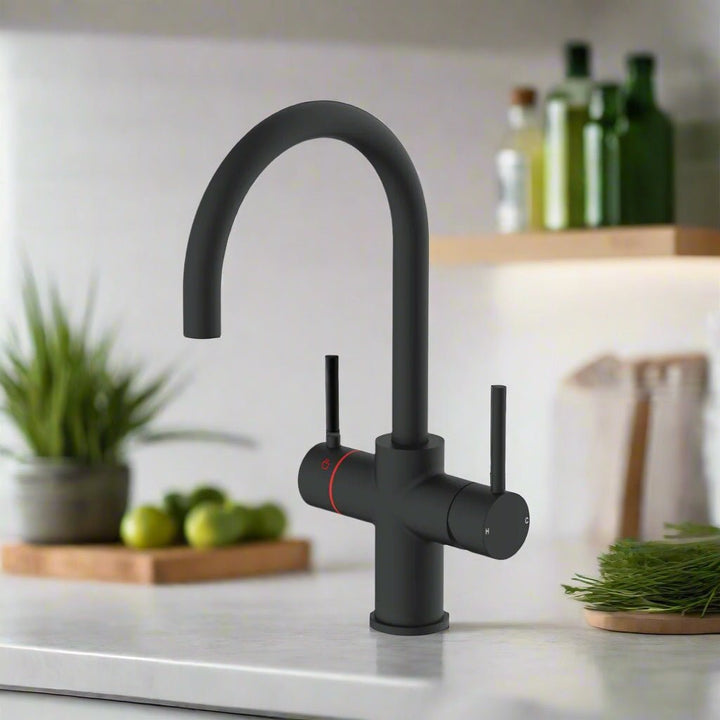 AM02138 - Amara Roecliffe Swan Spout Boiling Water Tap Pack in Black - Coa Living