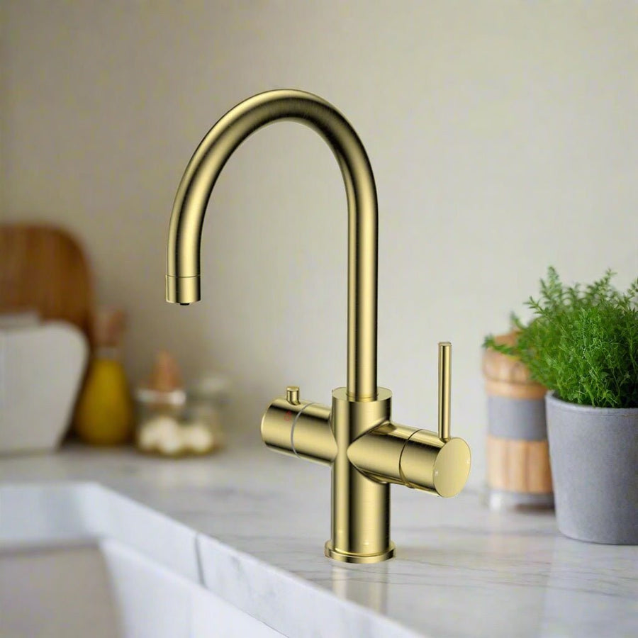 AM02139 - Amara Roecliffe Swan Spout Boiling Water Tap Pack in Brushed Brass - Coa Living