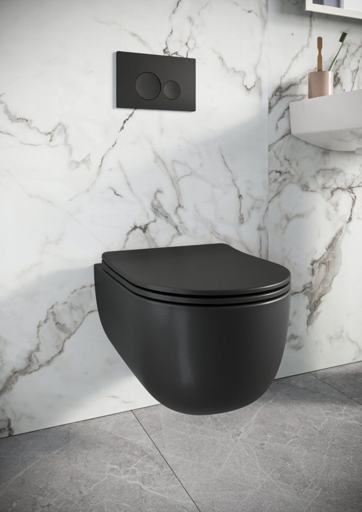 AM02150 - Amara Eavestone Rimless Round Wall Hung WC with Soft Close Seat - Coa Living