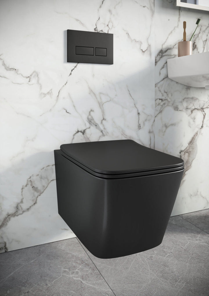 AM02152 - Amara Eavestone Rimless Square Wall Hung WC with Soft Close Seat - Contemporary and Hygienic Design - Coa Living