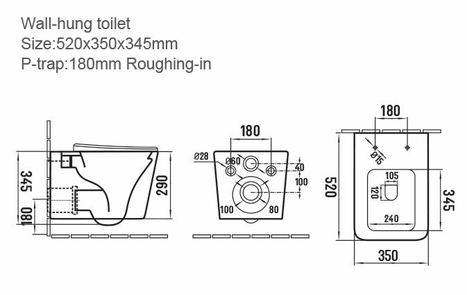 AM02152 - Amara Eavestone Rimless Square Wall Hung WC with Soft Close Seat - Contemporary and Hygienic Design - Coa Living