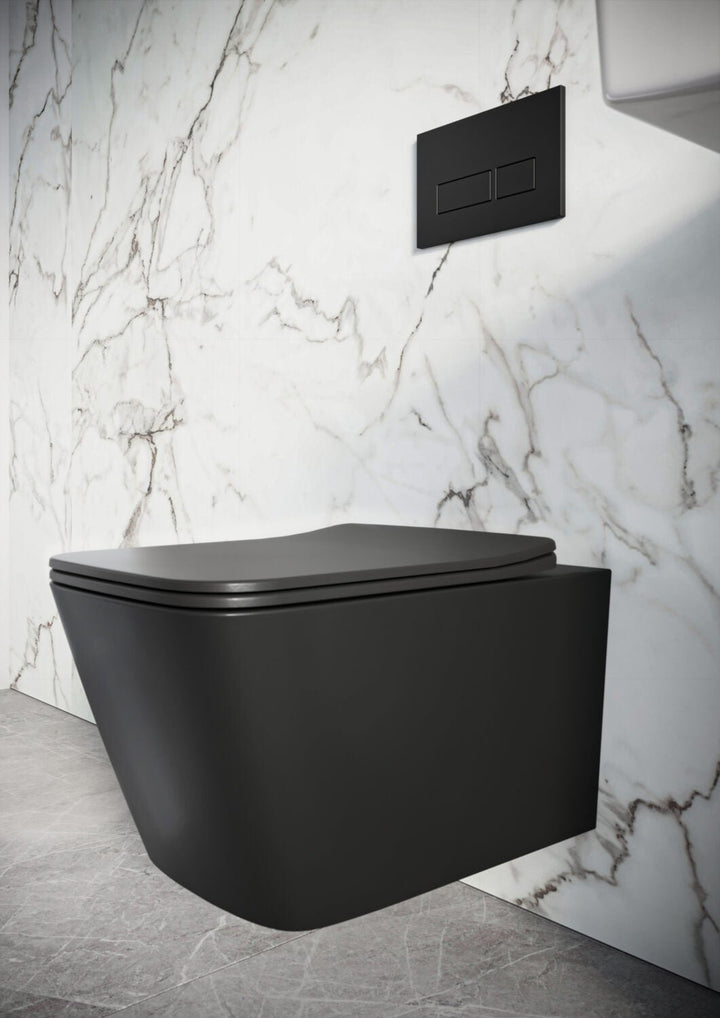 AM02153 - Amara Eavestone Rimless Square Wall Hung WC with Soft Close Seat - Contemporary and Hygienic Design - Coa Living