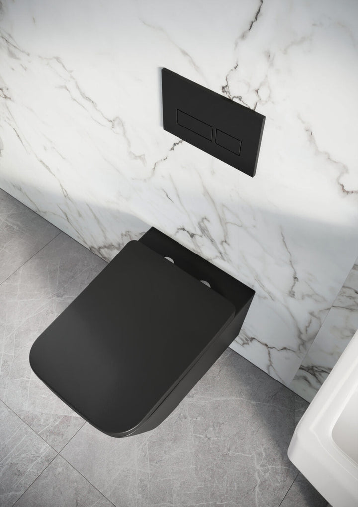 AM02153 - Amara Eavestone Rimless Square Wall Hung WC with Soft Close Seat - Contemporary and Hygienic Design - Coa Living