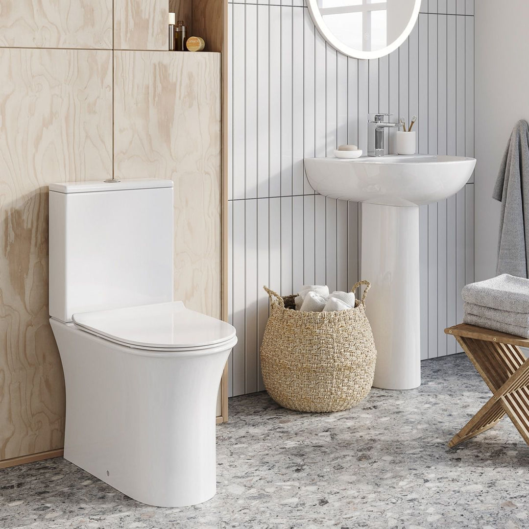 '- Amara Bainbridge Rimless Close Coupled Toilet in White - Coa Living