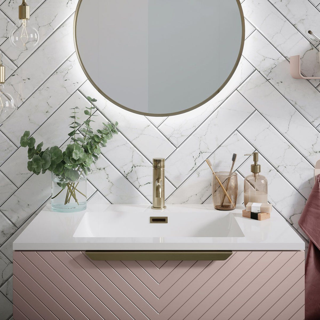 '- Amara Bedlam 800mm Vanity Unit and Basin in Pink and Brushed Brass - Coa Living